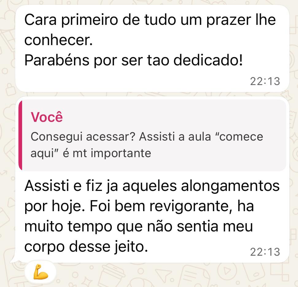 Feedback de pessoa que estava sedentária