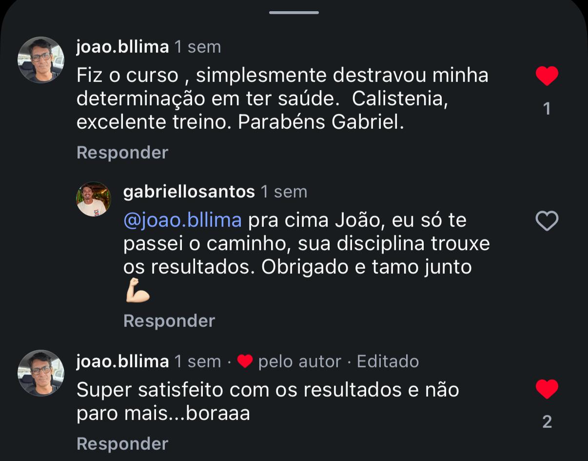 Feedback de pessoa que estava sedentária
