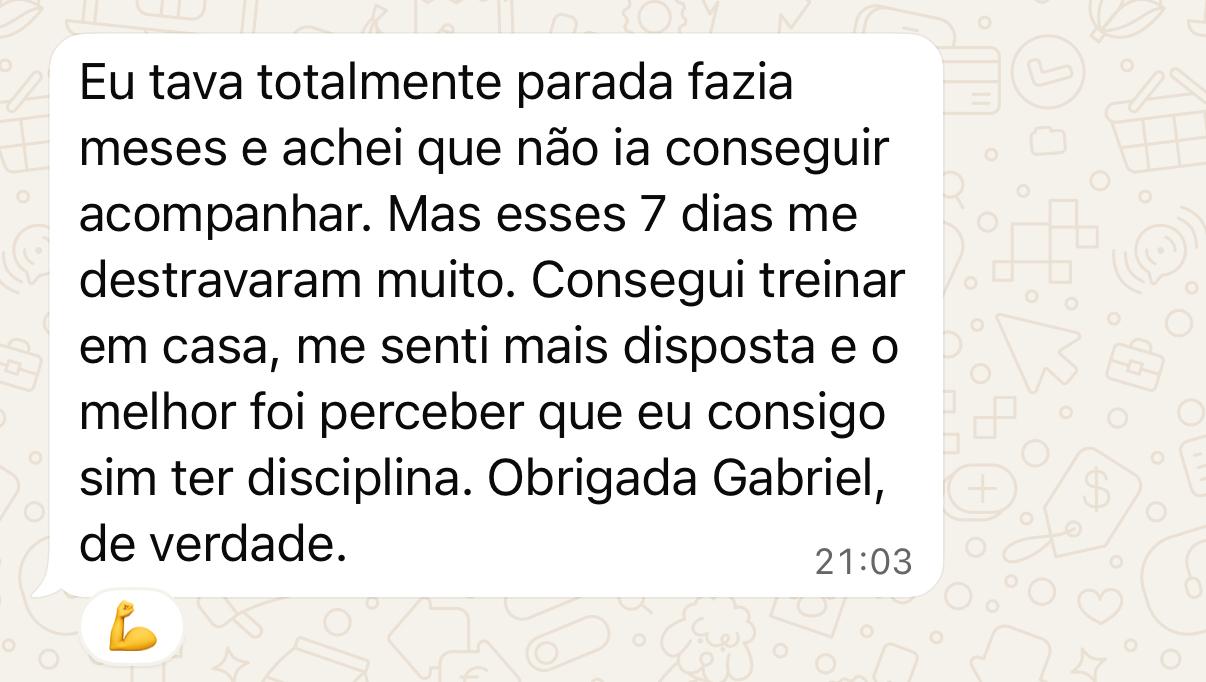 Feedback de pessoa que estava sedentária